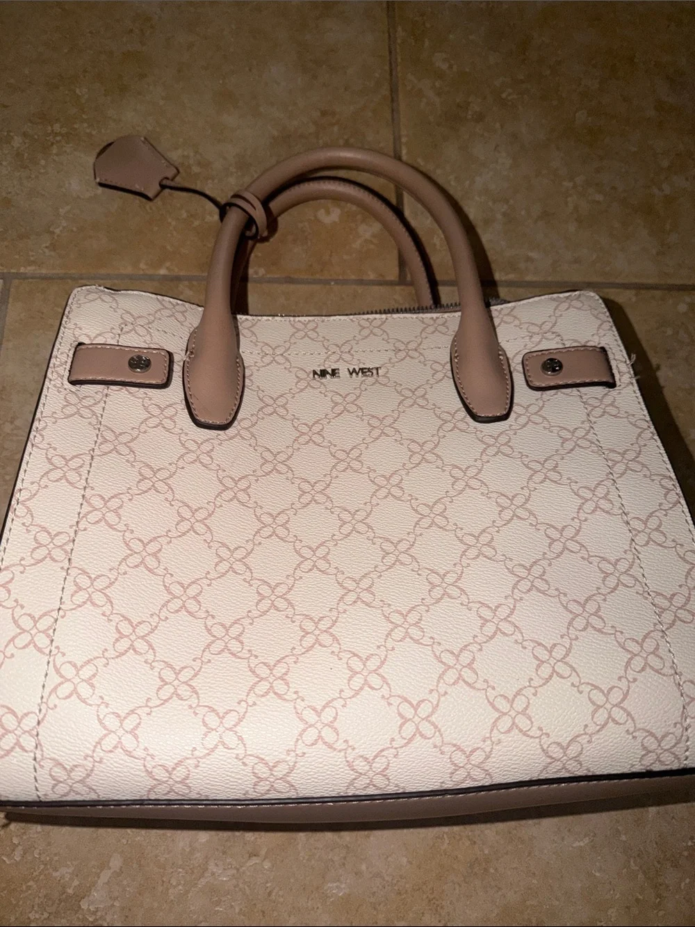 Nine West Cream & Taupe Patterned Satchel with Top Handles